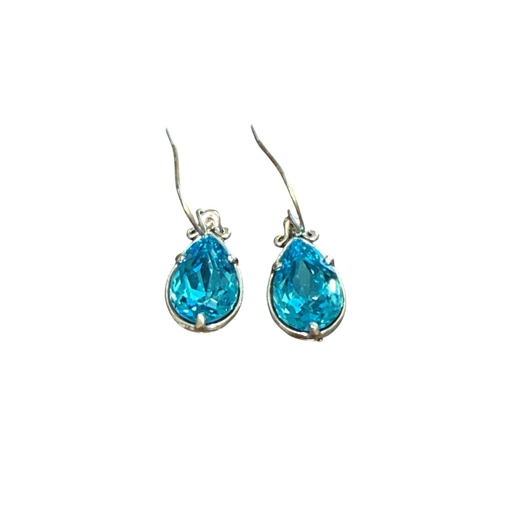 925 Solid Sterling Silver Blue Crystal Teardrop Earrings Handmade In Israel